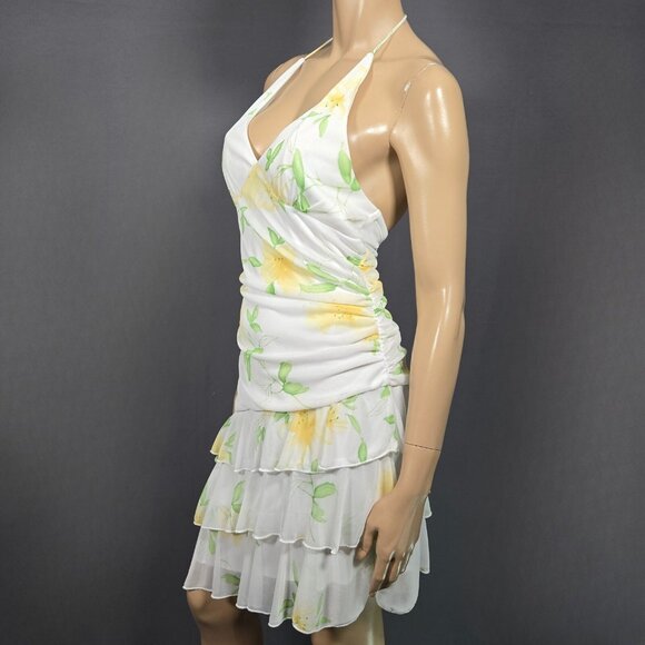 Vintage 90s Y2K Floral Halter Dress Size M Ruffled Asymmetric Romantic Fairy - Picture 4 of 7